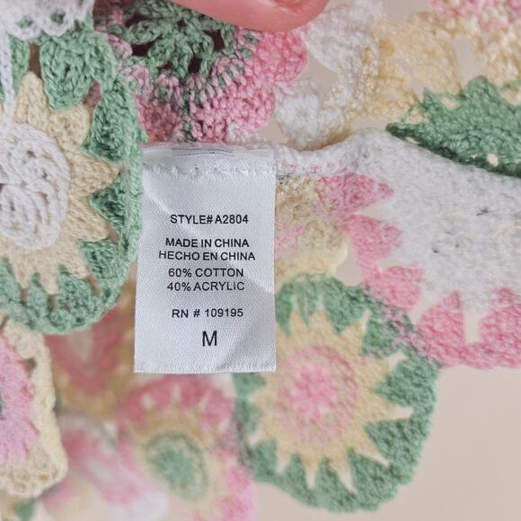 Papaya Crochet Granny Square Crop Tank Top Cottagecore Size Medium - Picture 4 of 6